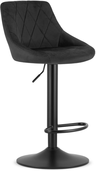 Barkruk AREX - Velvet Zwart, Mat Zwarte Basis, Rugleuning, Modern Design, Hoogte Verstelbaar, 360° Draaibaar, Max. 120 kg