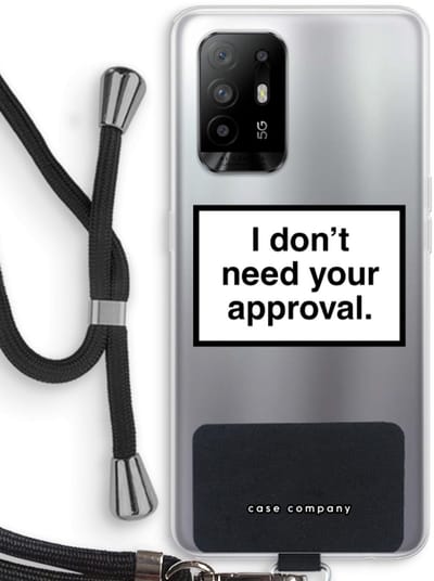 Case Company® - Hoesje met koord geschikt voor Oppo A94 5G hoesje met Koord - Don't need approval - Telefoonhoesje met Zwart Koord - Bescherming aan alle Kanten en Over de Schermrand