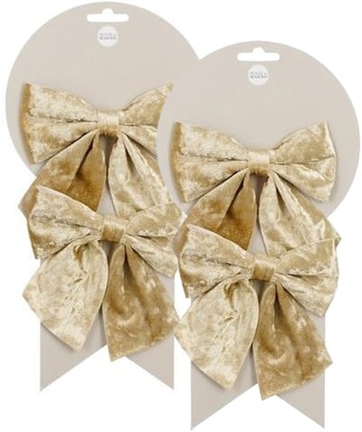 Mica Decorations Kerst ornamenten strikken - 4x st - champagne - 12 x 13 cm - kerstboomstrikjes