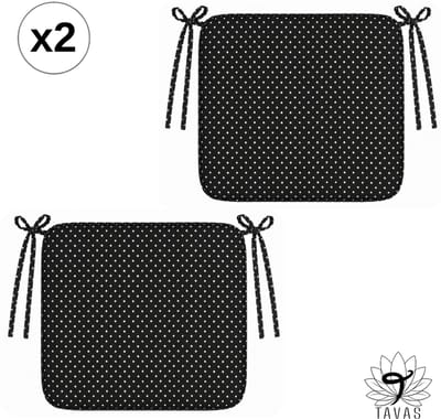 Tavas Stoelkussen - Zwart - 40x40 cm - 2 Stuks - Wit Gestipt Zitkussen voor Eetkamer en Tuinstoelen