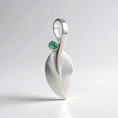 Cavill - Zilveren Hanger - 925 Sterling Zilver Platina-gecoat - Colombiaanse Smaragd 0,204 ct - Rond Slijpsel - Elegant Bladmotief 39x14 mm