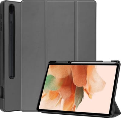 Hoesje - Geschikt voor Samsung Galaxy Tab S7 FE - Dun & Stevig - Hard Cover Case - Trifold Bookcase Hoes - Met Uitsparing Geschikt voor S Pen - Hardcover Book - Tablethoes - Grijs