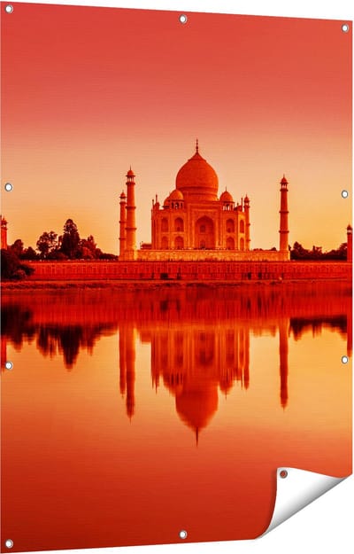 Gards Tuinposter Taj Mahal bij Zonsondergang - 90x120 cm - Tuindoek - Tuindecoratie - Wanddecoratie buiten - Tuinschilderij