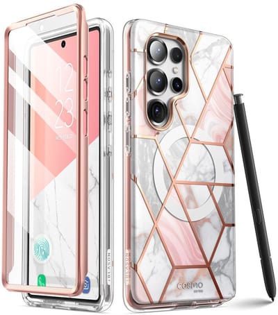 Cosmo 360 hoesje met screenprotector geschikt voor Samsung S25 Ultra - Marmer