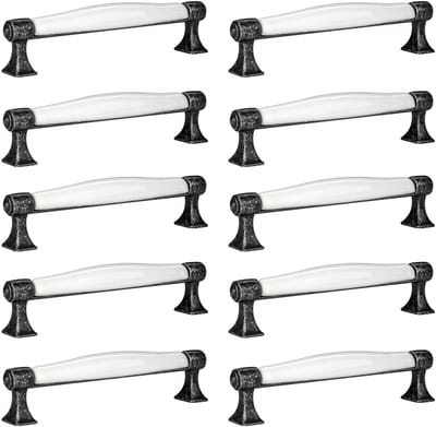 10 x Meubelgreep MARIE Boorgatafstand 128 mm Antiek-zilver-wit Porseleingreep van SOTECH