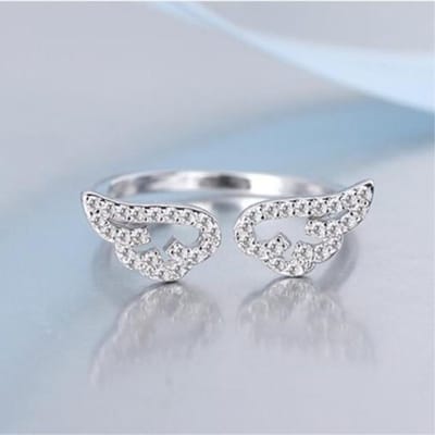 Nouvelle Mode Exquis Beau Bijou en Argent Sterling 925 Ailes d'Ange Micro-Incrusté Cristal Bague Ouverte Mode Xzr004 argenté