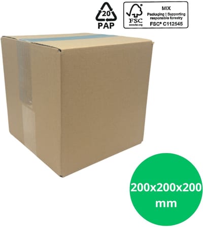 Verzenddozen 200x200x200mm - FSC-gecertificeerd karton – bruin - bundel 25 stuks
