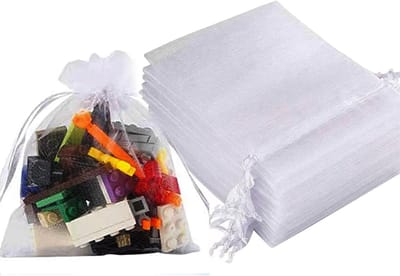 Organza Tassen 9 x 12 cm - 50 Stuks Witte Zakjes voor Sieraden, Trouwen en Feestjes met Satijnen Trekkoord