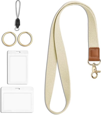 Kaarthouder met Lanyard Nekriem en Sleutelhanger - Beige - Handig voor Identiteitskaart