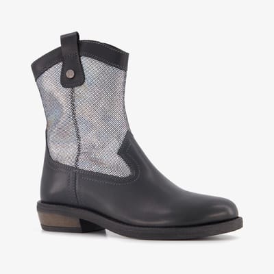 Braqeez leren meisjes cowboy western boots zwart zilver - Maat 32 - Uitneembare zool