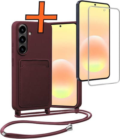 Hoesje Geschikt voor Samsung A57 Hoes Met Telefoonketting Met Screenprotector - Backcover Geschikt voor Samsung Galaxy A57 Case Met Koord - Aubergine