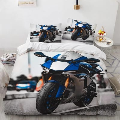Motorrijder Koning Koningin Dekbedovertrek 3D Motorcross Extreme Sport Beddengoedset voor Tieners Volwassenen Man Jeugd Crossmotor Dekbedovertrek EU Single 135x200cm