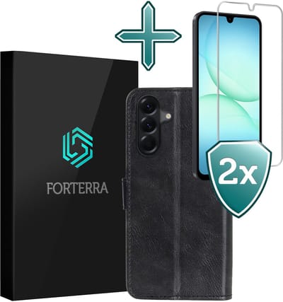 Hoesje Met 2x Screenprotector - Geschikt voor Samsung Galaxy A17 - Luxe Pasjeshouder - Flip Case - Bookcase Portemonee - Kunstleer Book Case - Flipcase Hoes - Book Cover - Walletcase - Portemonneehoes - Zwart