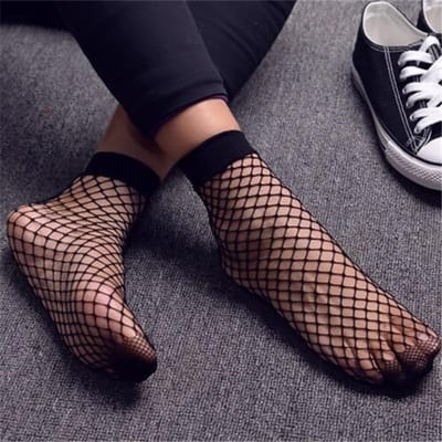 Punk Dames Meisjes Sexy Zwart Uitgesneden Ademend Mesh Visnet Sokken Vrouwelijke Gotische Rekbare Korte Kousen Enkelsokken black