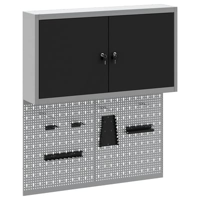 vidaXL - Gereedschapskast - Set - met - plank - 3 - st - Zwart - Gepoedercoat - staal