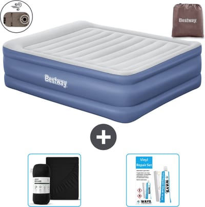 Bestway luchtbed - 2-Persoons - 152 x 203 x 61 cm - Grijs/Blauw - Inclusief pomp - Hoeslaken en Reparatieset