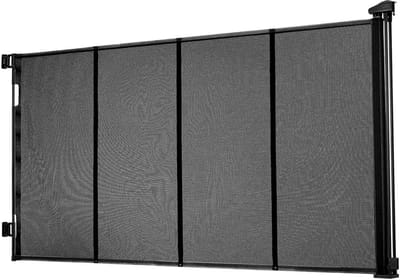 Intrekbaar Babyhekje, Verstelbare Breedte Tot 120 Inch, 38,5 Inch Hoog, Versterkt Glasvezelontwerp, voorkomt Kruipen, GaasbarrièRe voor Huisdieren voor Terrassen, Deuropeningen, Garages, Gebruik Binnenshuis, Zwart