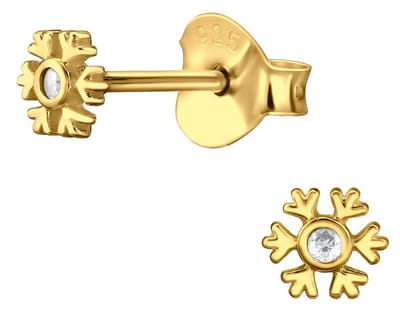 Joy|S - Zilveren sneeuwvlokje oorbellen - 3.5 mm - zirkonia - goldplated - kinderoorbellen - kerst oorknopjes - goudkleur