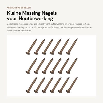 Kleine Messing Nagels voor Houtbewerking 1,2 x 15 mm, 150 stuks