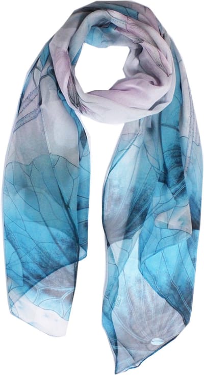 Sjaal Dames - Roze Bloemen - Transparant - Blauw