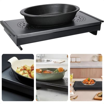 Warmhoudplaat met Waxinelichtje - Aluminium - Voedselverwarmer - Warmhoud Plaat - Warmhouder - Rechaud 3 Branders - Non-stick Coating - 43x17.5 cm - Roestvrijstaal