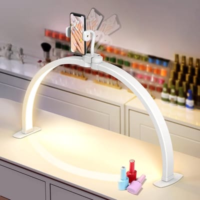 SnelShoppen - Desktop Halve Maan Lamp Nagels 23 Inch - 3 Kleurmodi & 10 Helderheidsniveaus - Professionele Nagel Tafellamp voor Salon & Thuisgebruik -