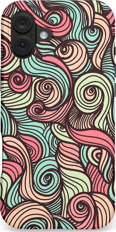 Casetastic hoesje geschikt voor Apple iPhone 16 Plus - MagSafe - Dubbellaagse bescherming - Pastel Swirl Vibes - Fashion Case - Taupe Donkergrijs Saliegroen Grijs