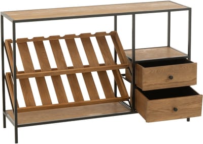 J-Line barkast Wine Fineer - hout - naturel/zwart - small