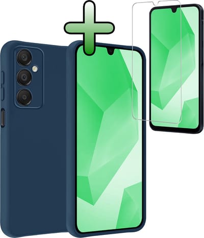 Hoesje Met Screenprotector - Geschikt voor Samsung Galaxy A16 - Sterk & Shockproof - Back Cover - Siliconen Case - Telefoon Hoes - Donkerblauw