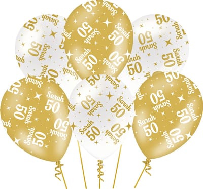 Ballonnen Fancy - Sarah 50 - Wit-Goud - 6 stuks