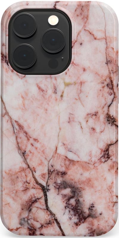 Casetastic hoesje geschikt voor Apple iPhone 14 Pro - MagSafe - Dubbellaagse bescherming - Koraalrif Marmer - Fashion Case - Lichtroze Perzik