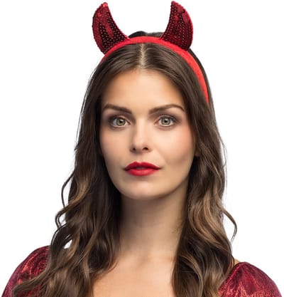 Boland - Diadeem duivelhoorntjes Sequins promo Rood - Één maat - Kinderen en volwassenen - Vrouwen - Duivel - Demoon - Halloween - Cosplay - Themafeest - Carnaval