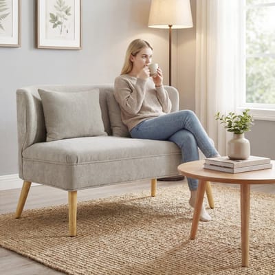 MODFU - 2-Zitsbank - Compact - Oorvormige Rugleuning - Voor Kleine Ruimtes - Chenille - Beige - 117 x 65 x 78,5 cm