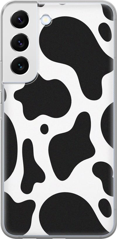 Leuke Telefoonhoesjes - Hoesje geschikt voor Samsung Galaxy S22 - Koeienprint - Soft case - TPU - Print / Illustratie - Zwart, Wit