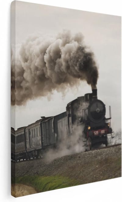 Artaza Canvas Schilderij Trein - 30x40 cm - Klein - Wanddecoratie Stoomlocomotief - Muurdecoratie Woonkamer - Kamer Accessoires