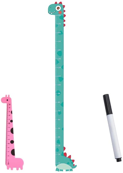 Dailygoods- Meetlat voor Kinderen - Hoogte Diagram - Dinosaurus Patroon - Muursticker - Meetbereik 10-170 cm - Waterdicht PVC - Inclusief Liniaal - Hoogtemeter