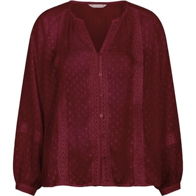 EsQualo Blouse Plumetis Embroidery Tape Wine Red Größe: 36 | Longsleeves Outlet | Damen | Rot
