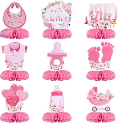9-delige Honeycomb Decoraties voor Babyshower, Tafelversieringen en Gender Reveal Feestjes voor Meisjes
