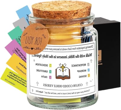 Bijbelverzen in een glazen pot voor inspiratie en aanmoediging, perfect als cadeau voor christenen