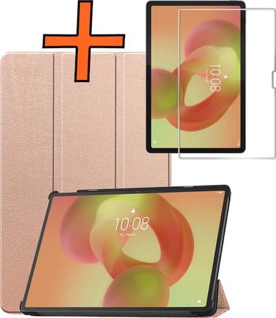 Hoesje - Geschikt voor Lenovo Idea Tab Pro - Met Screenprotector - Trifold Bookcase - Hard Cover - Hardcover Book Case - Tablet Hoes - Rosé goud