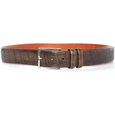Santoni Alligator leren riem in olijfgroen