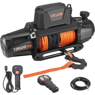 VEVOR elektrische lier, 6100 kg, 12 V DC vrachtwagenlier met Φ 9,5 mm x 28 m synthetisch touw, draadloze en bekabelde afstandsbediening, IP67 voor het slepen van SUV's, jeeps, aanhangwagens en boten