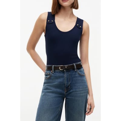 Tommy Hilfiger Gold Button U-neck Tank Top Dark Night Navy Größe: L | Tanktops Outlet | Damen | Schwarz
