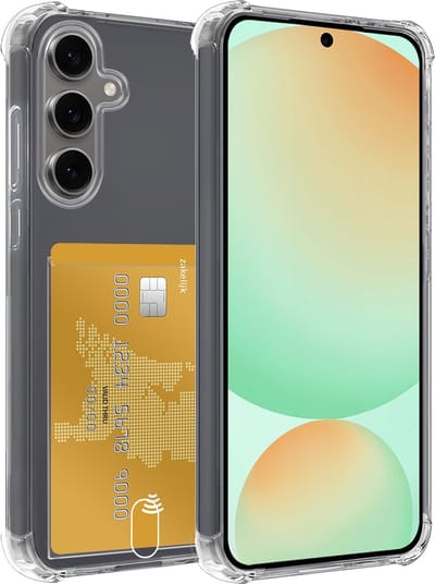 Hoesje Geschikt voor Samsung Galaxy S24 FE - Met Pashouder en Kaarthouder - Telefoon Hoes Shockproof - Siliconen Case - Back Cover - Shock Proof - Pasjes Houder - Transparant