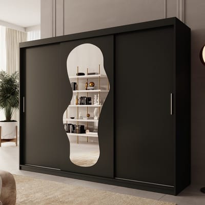 Meubella - Kledingkast Ulysses - Zwart - 250 cm - Met spiegel