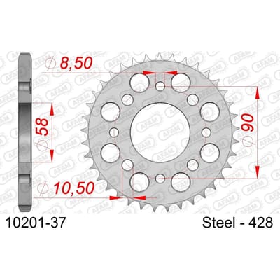 Stalen tandwiel Afam 428 37 dents