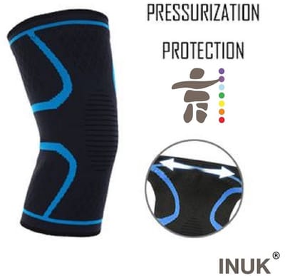 Inuk - Elastische Knieband - Zwart met Blauw - Maat 3XL - Strak en Comfortabel - Knie compressie - Steun kniebanden - Elastische kous