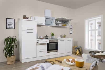 Goedkope keuken 270  cm - complete keuken met apparatuur Amanda  - Wit/Wit - soft close - keramische kookplaat    - afzuigkap      - spoelbak