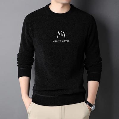 Nieuwe Winter Velvet Verdikte Ronde Hals Trui voor Heren M Label Chenille Warme Gebreide T-shirt met Lange Mouwen voor Heren XXXXL black
