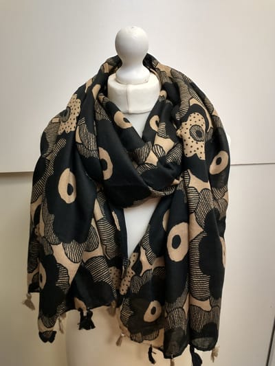 Lange dames sjaal Liene gebloemd motief bruin zwart